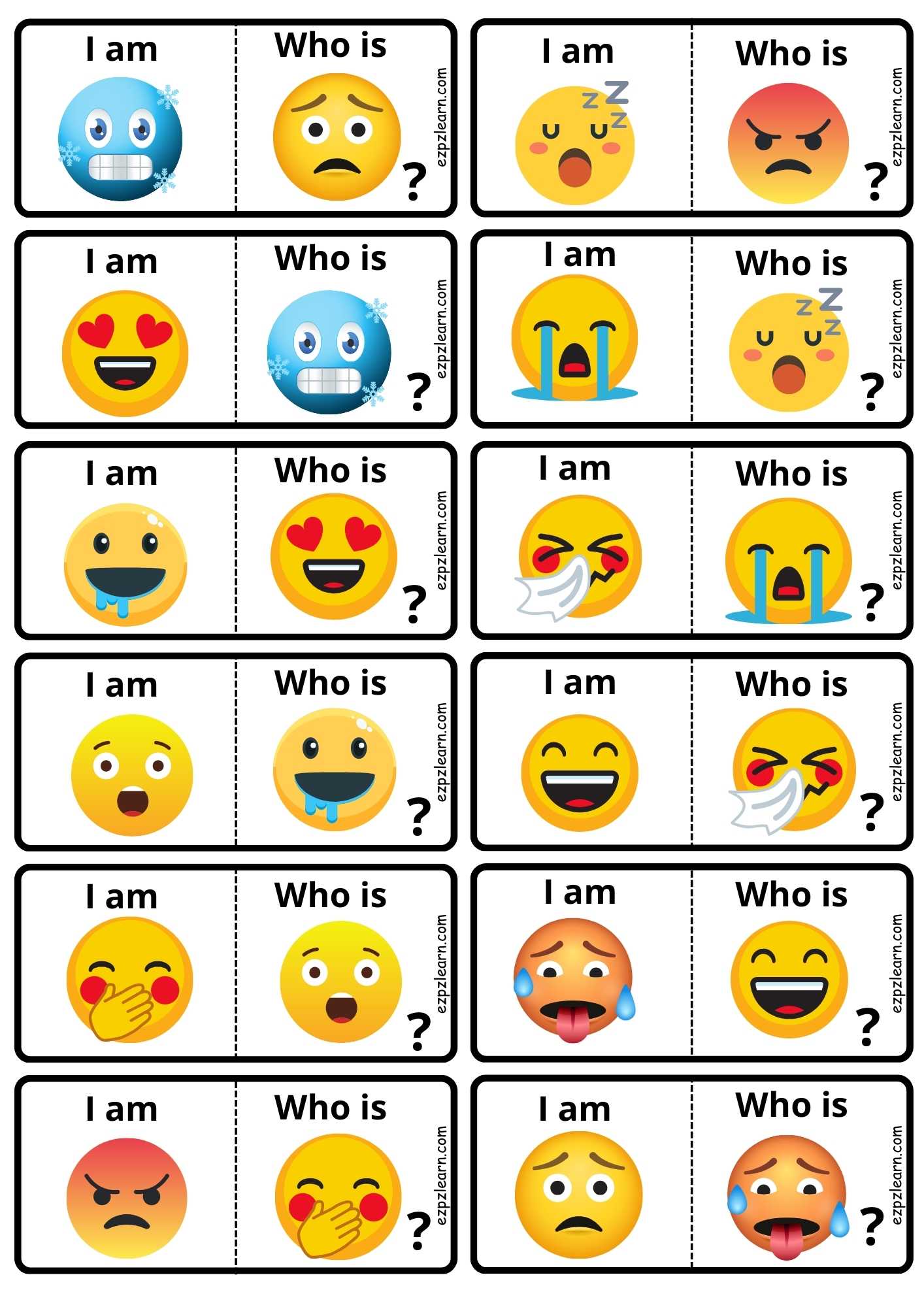 I am Who is? Feelings Game for Kindergarten and English Language Learners PDF Download